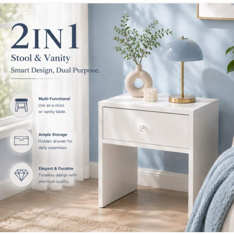 Furniture Hardware Suppliers - 2-In-1 Storage Stool & Nightstand, Hidden